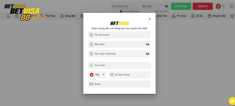 Đăng ký tài khoản Betvisa chỉ trong vài giây