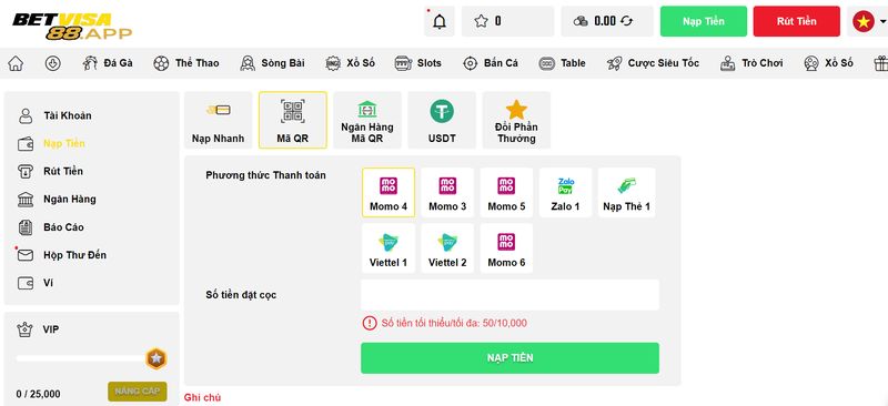 Hướng dẫn anh em sử dụng Momo để nạp tiền Betvisa